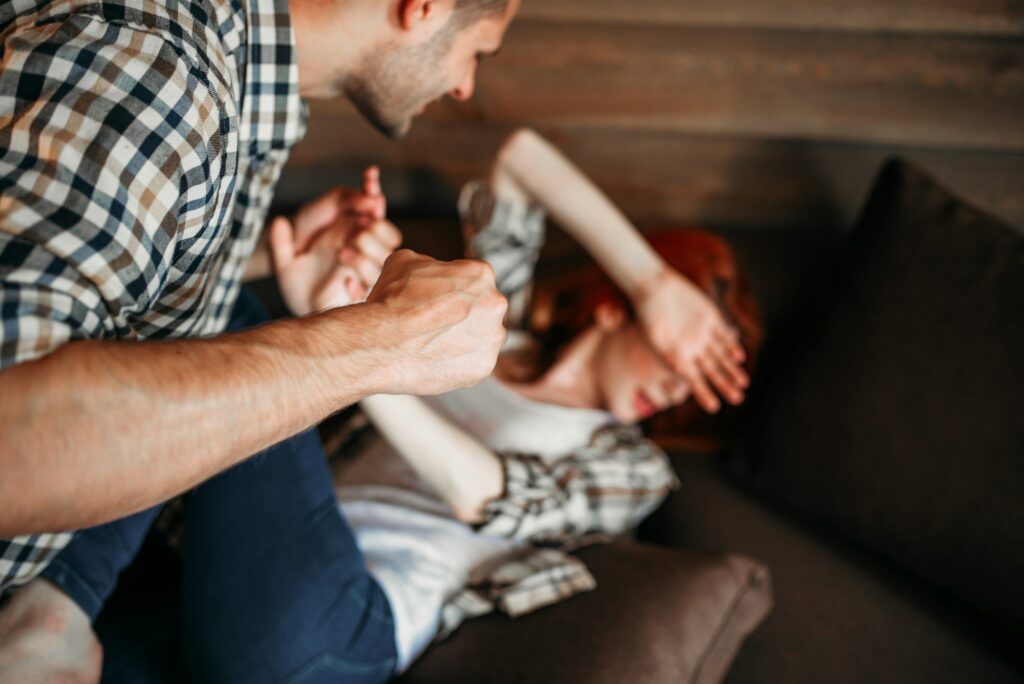 Angry husband beats his wife, the dynamics of domestic violence